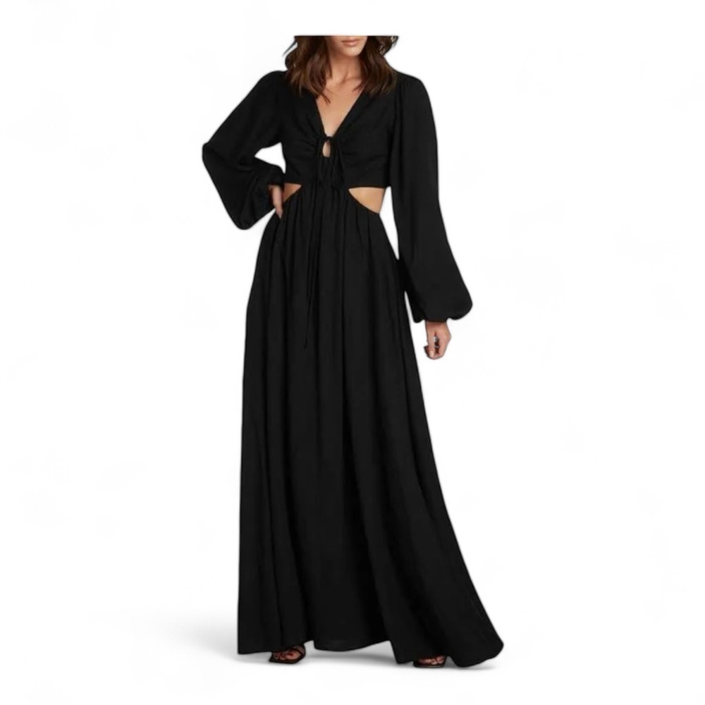 WILLOW Rosa Cutout Long Sleeve Maxi Dress in Black NWT